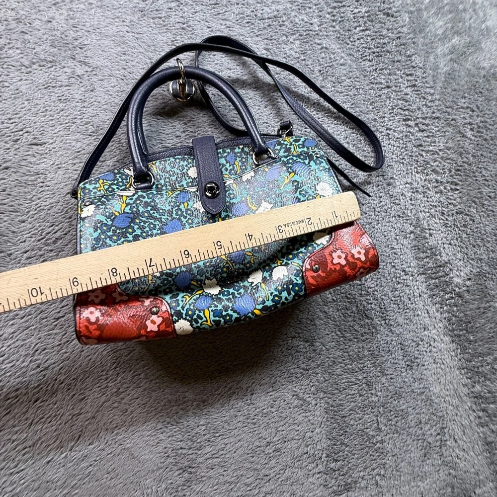 COACH Mercer Satchel 24 Leather Crossbody Bag Yankee Floral Blue